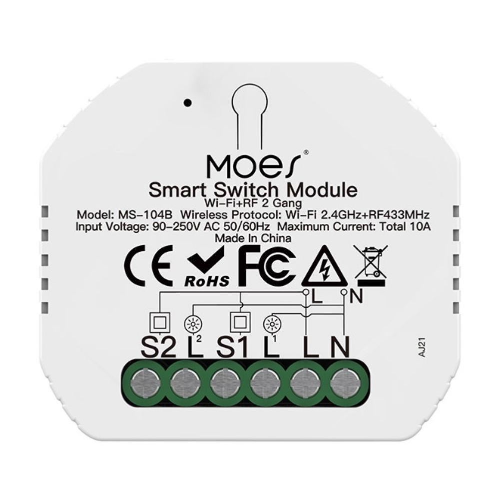 Przekaźnik dopuszkowy podwójny Wi-Fi + RF Moes MS-104B TUYA 1 Przekaźnik dopuszkowy podwójny Wi-Fi + RF Moes MS-104B TUYA 1