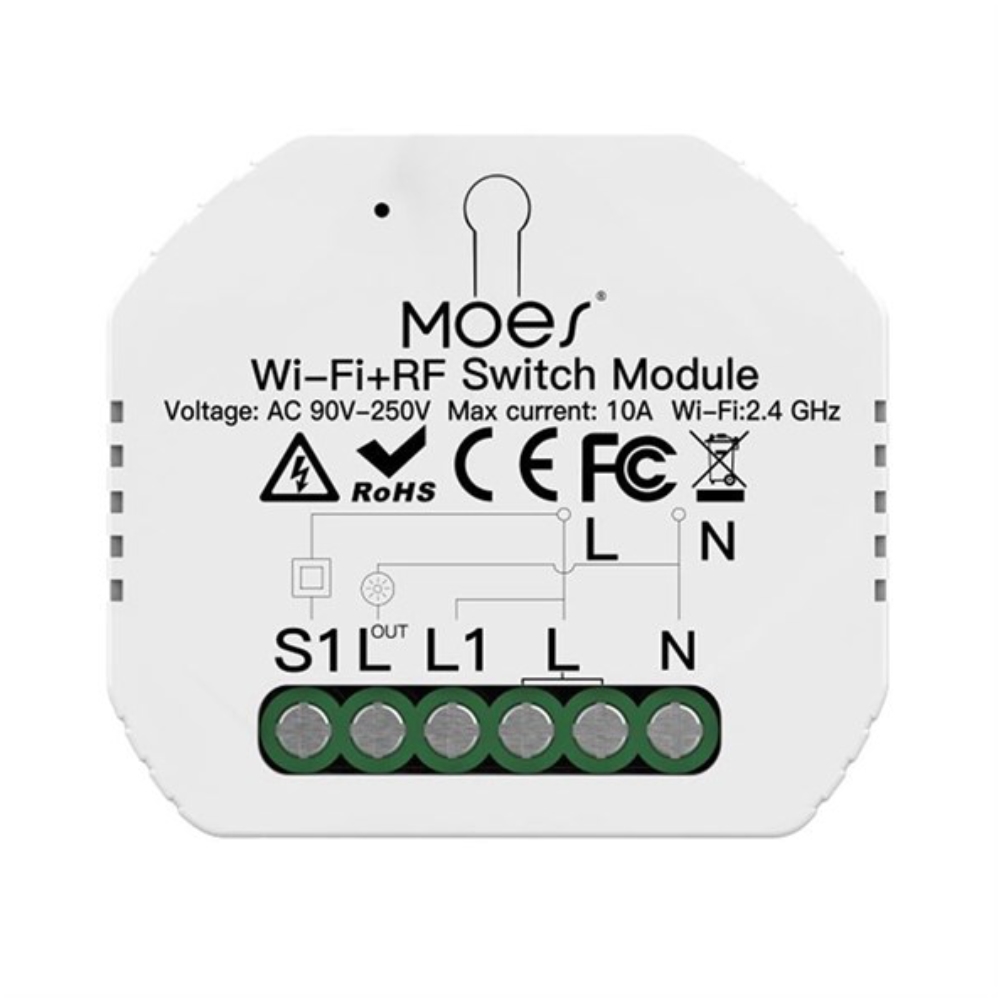Przekaźnik dopuszkowy WiFi + RF 1 kanał MOES MS-104 Tuya Smart Life 10A