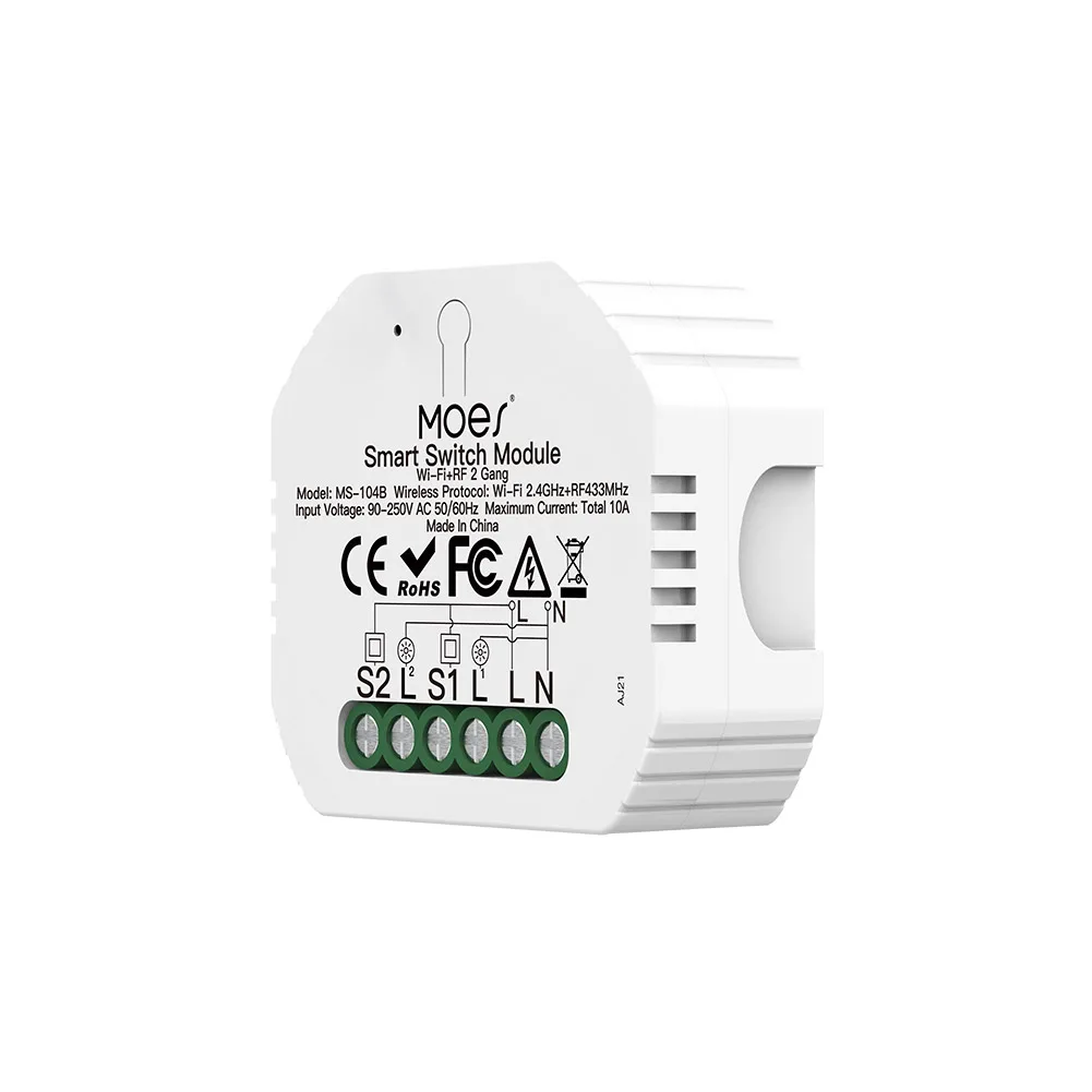 Przekaźnik dopuszkowy WiFi + RF 1 kanał MOES MS-104 Tuya Smart Life 10A