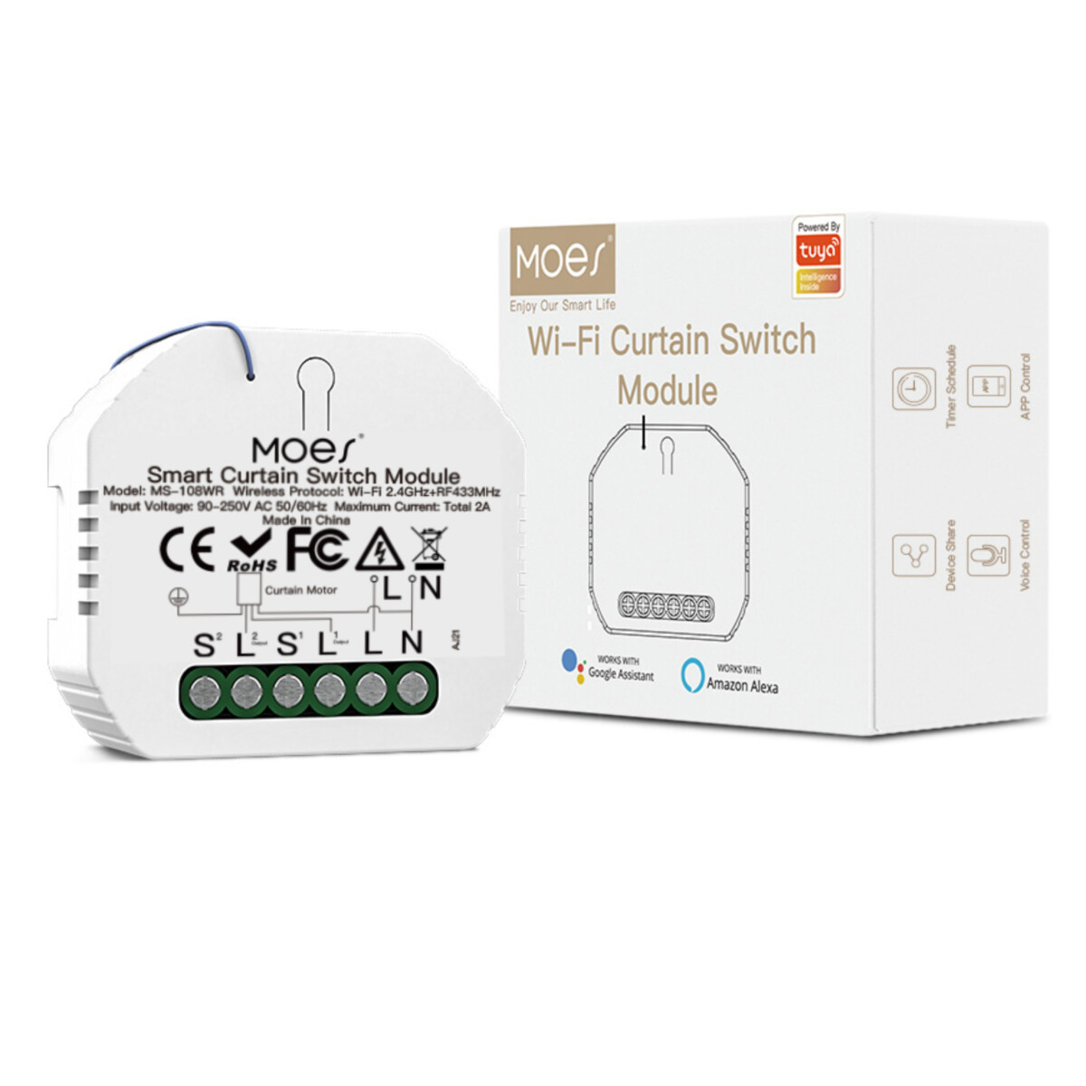 Sterownik rolet WiFi + RF dopuszkowy Moes MS-108WR TUYA 1 Sterownik rolet WiFi + RF dopuszkowy Moes MS-108WR TUYA