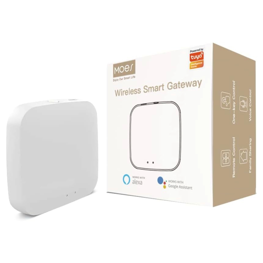 Multibramka Moes Mhub-W ZigBee 3.0 + Bluetooth Mesh + Wi-Fi Tuya Smart Life 5 Moes Mhub-W multibramka Tuya – zdjęcie produktu z opakowaniem