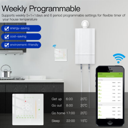 Inteligentny termostat ogrzewanie elektryczne 16A Biały Wi-Fi Moes WHT-006-GBLW Tuya 5
