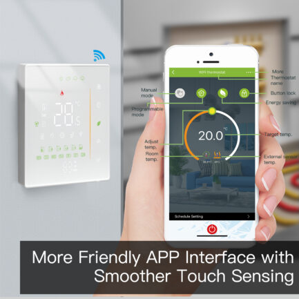 Inteligentny termostat ogrzewanie elektryczne 16A Biały Wi-Fi Moes WHT-006-GBLW Tuya 7