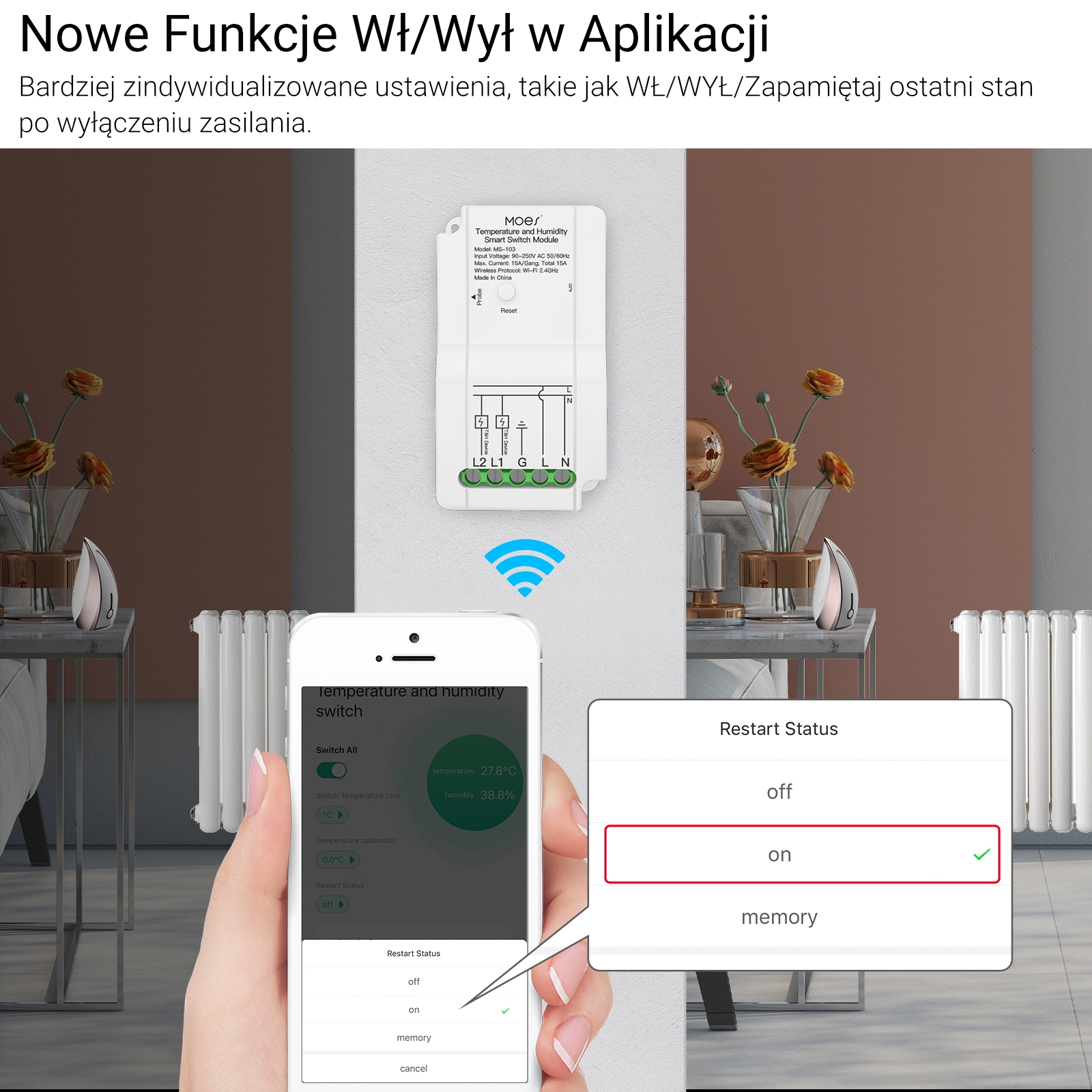 Przekaźnik z czujnikiem temperatury Wi-Fi Moes MS-103-WP Tuya 3 Przekaźnik z czujnikiem temperatury Wi-Fi Moes MS-103-WP Tuya