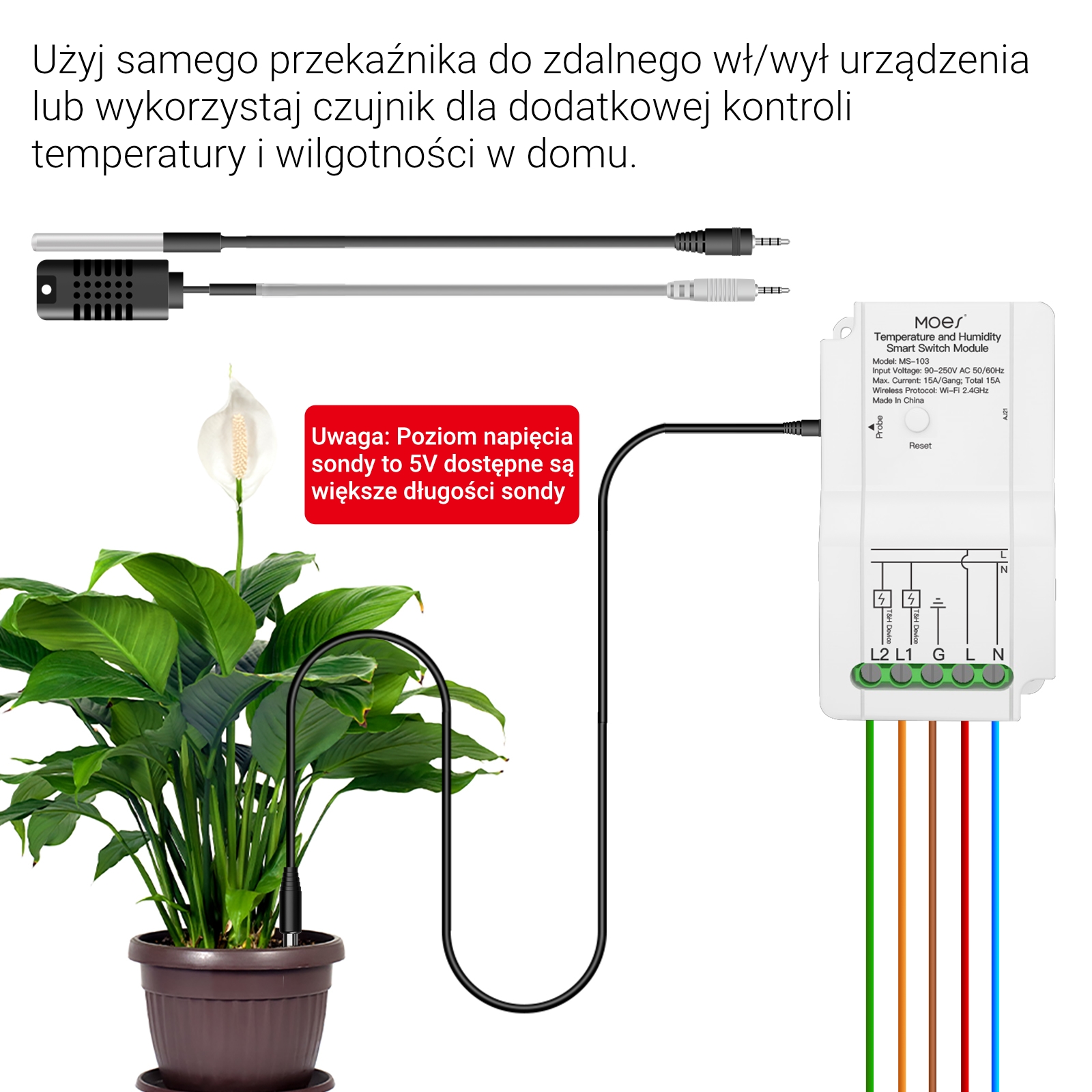 Przekaźnik z czujnikiem temperatury Wi-Fi Moes MS-103-WP Tuya 5 Przekaźnik z czujnikiem temperatury Wi-Fi Moes MS-103-WP Tuya