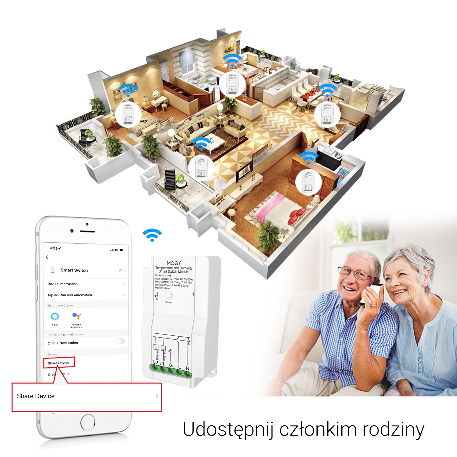 Przekaźnik z czujnikiem temperatury Wi-Fi Moes MS-103-WP Tuya 8 Przekaźnik z czujnikiem temperatury Wi-Fi Moes MS-103-WP Tuya