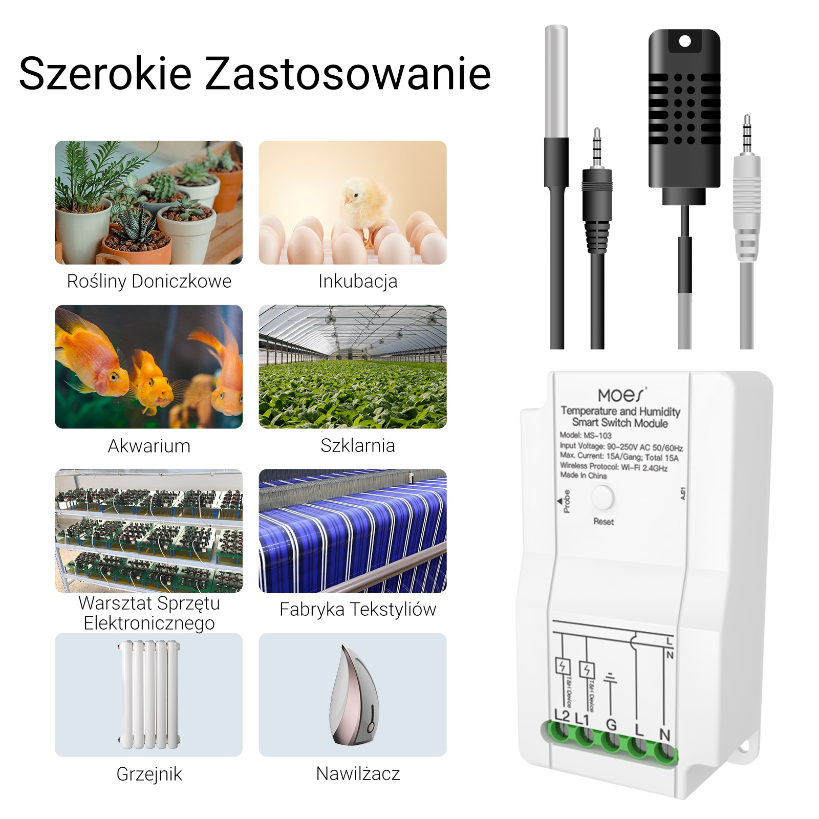 Przekaźnik z czujnikiem temperatury Wi-Fi Moes MS-103-WP Tuya 9 Przekaźnik z czujnikiem temperatury Wi-Fi Moes MS-103-WP Tuya