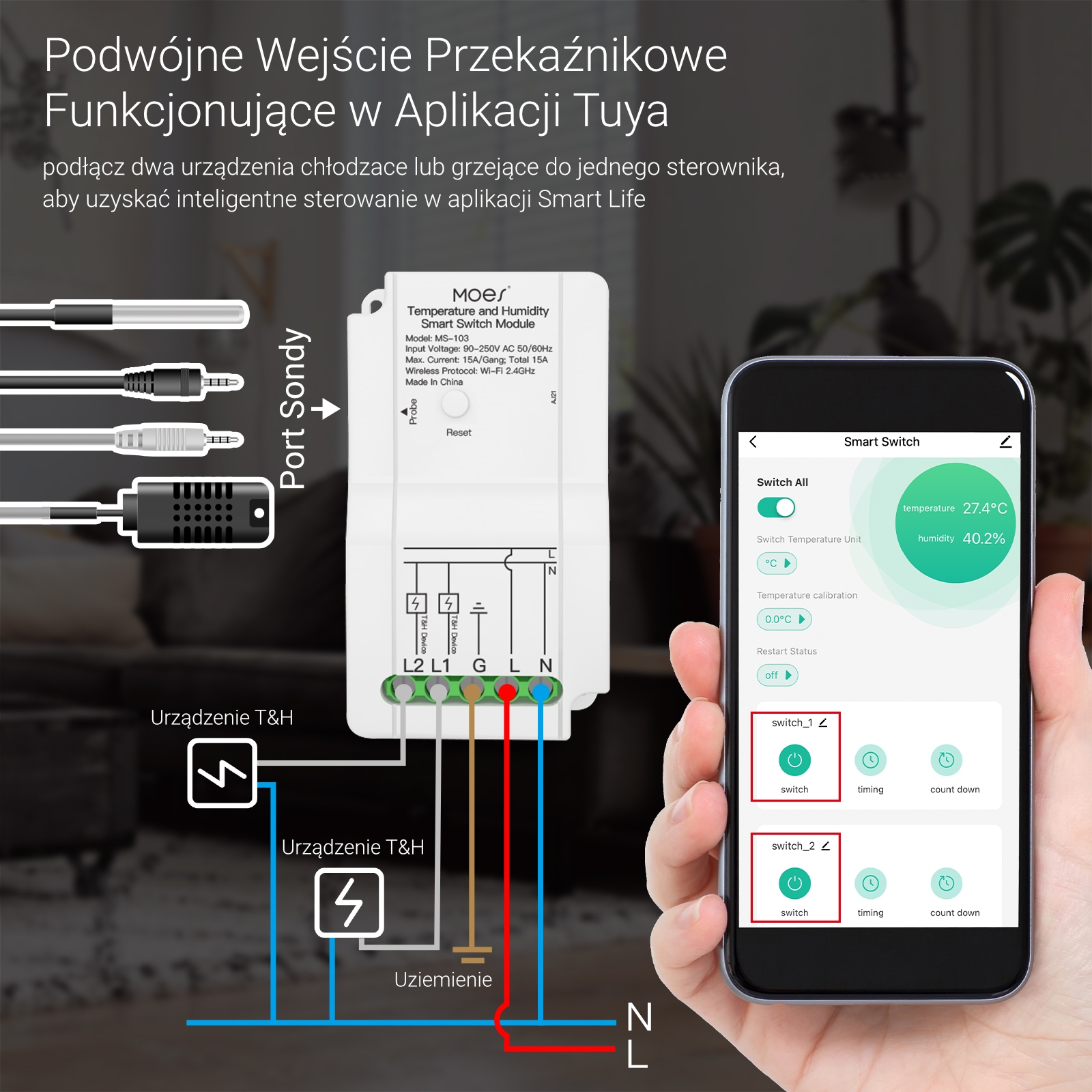 Przekaźnik z czujnikiem temperatury Wi-Fi Moes MS-103-WP Tuya 11 Przekaźnik z czujnikiem temperatury Wi-Fi Moes MS-103-WP Tuya