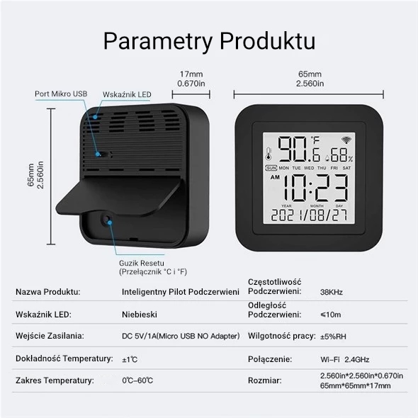 Czujnik temperatury i wilgotności uniwersalny pilot IR Wi-Fi Moes WR-TY-THR TUYA 6 Czujnik temperatury i wilgotności uniwersalny pilot IR Wi-Fi Moes WR-TY-THR TUYA 6