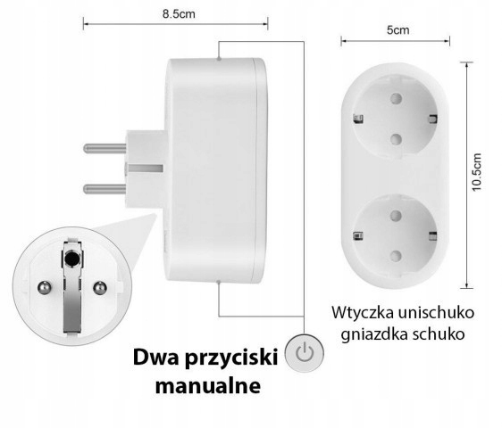 Inteligentne Gniazdko Podwójne z Pomiarami WiFi Moes WP-EU2 TUYA 5 Inteligentne Gniazdko Podwójne z Pomiarami WiFi Moes WP-EU2 TUYA