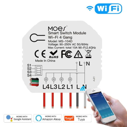Przekaźnik Dopuszkowy 4-Kanałowy Wi-Fi Moes MS-104D Tuya