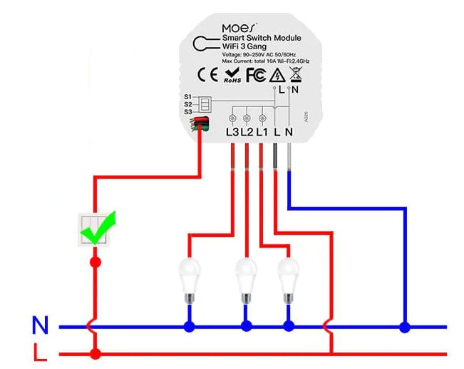 Przekaźnik Dopuszkowy 4-Kanałowy Wi-Fi Moes MS-104D Tuya 3 Przekaźnik Dopuszkowy 4-Kanałowy Wi-Fi Moes MS-104D Tuya 3