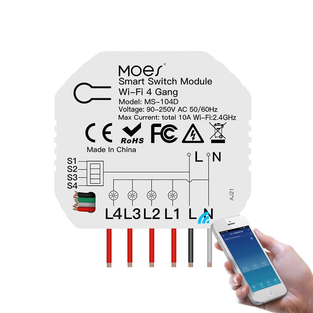 Przekaźnik Dopuszkowy 4-Kanałowy Wi-Fi Moes MS-104D Tuya