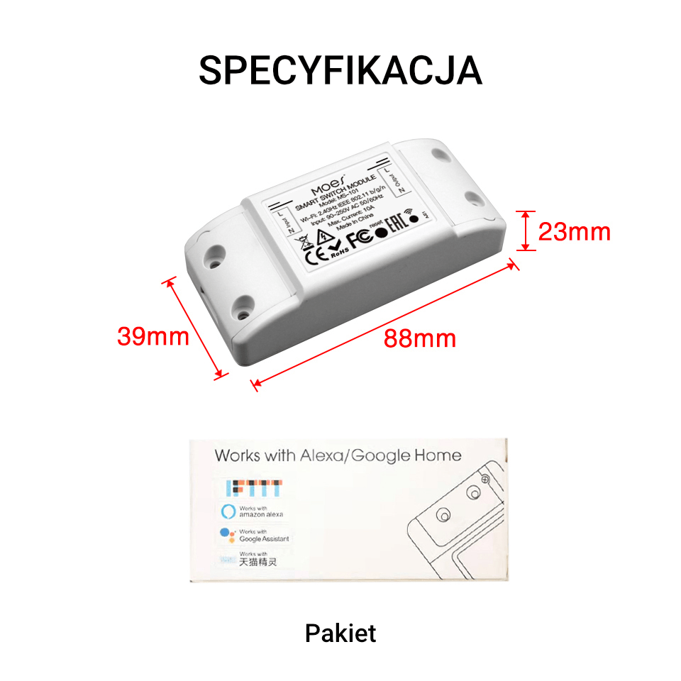Inteligentny Przekaźnik Wi-Fi + RF Moes MS-101WR Tuya 9 Inteligentny Przekaźnik Wi-Fi + RF Moes MS-101WR Tuya