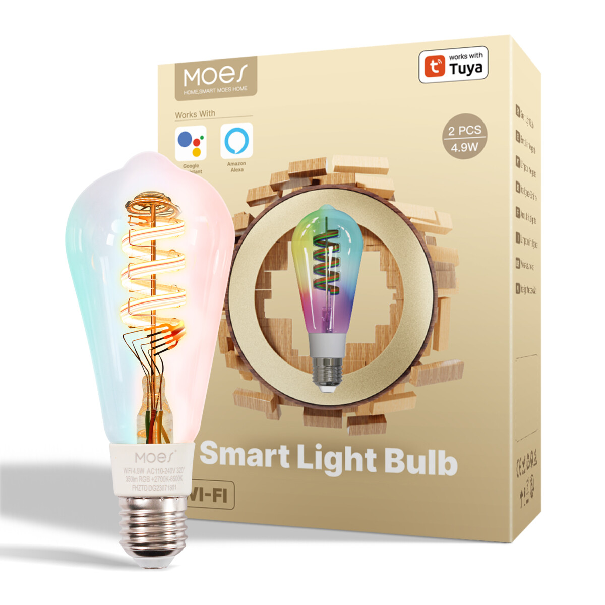 Inteligentna żarówka WiFi E27 LED RGB 16 mln kolorów 2700–6500K Dimmable MOES WB-TDS5-RCW-E27-MS TUYA