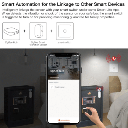 Czujnik wibracji  dragnia udaru Zigbee Moes ZSS-Z-VBR TUYA 5