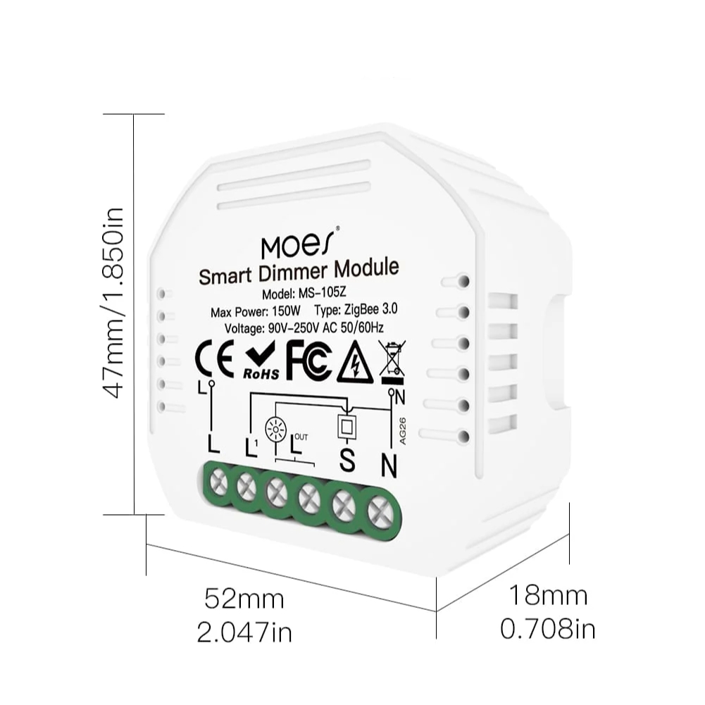 Ściemniacz Pojedynczy Zigbee Moes MS-105Z Tuya 2 Ściemniacz Pojedynczy Zigbee Moes MS-105Z Tuya 2