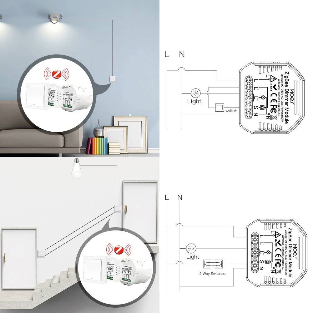 Ściemniacz Pojedynczy Zigbee Moes MS-105Z Tuya 3 Ściemniacz Pojedynczy Zigbee Moes MS-105Z Tuya