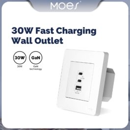 Gniazdko ścienne z ładowarką GaN, Moes TK-SR-EU-2C1A-30 Star Ring 30W PD 3.0 3 porty USB (2× USB-…