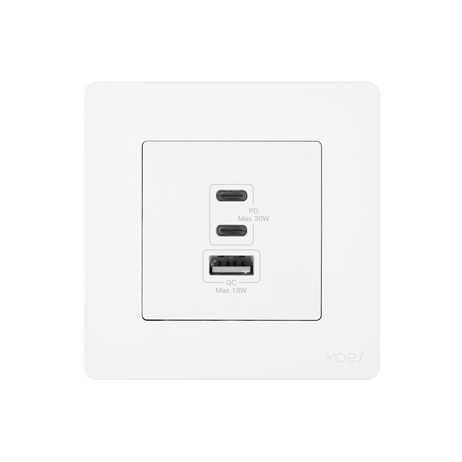Gniazdko ścienne z ładowarką GaN, Moes TK-SR-EU-2C1A-30 Star Ring 30W PD 3.0 3 porty USB (2× USB-…