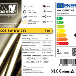 Taśma LED  COB 5W 320 chips/m CRI >90 24V biala neutralna 4000K IP20 5m