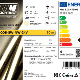 Taśma LED  COB 8W 320 chips/m CRI >90 24V biala neutralna 4000K IP20 50m