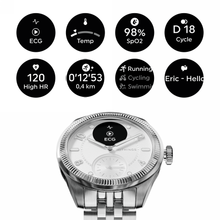 Withings Scanwatch Nova Brilliant – zegarek z funkcją EKG, pomiarem pulsu, SPO2 i temperatury oraz mierzeniem aktywności fizycznej i snu (39mm, titanium gray)