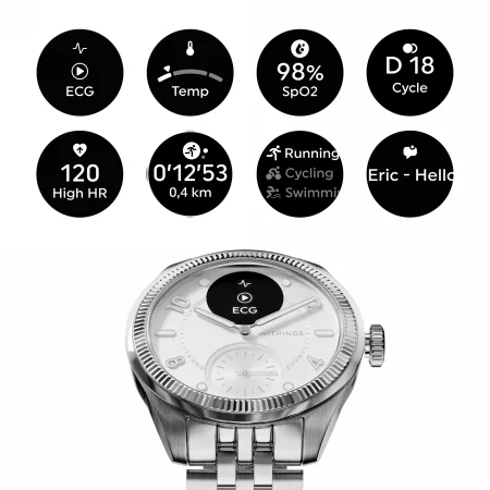 Withings Scanwatch Nova Brilliant - zegarek z funkcją EKG, pomiarem pulsu, SPO2 i temperatury oraz mierzeniem aktywności fizycznej i snu (39mm, titanium gray) 2