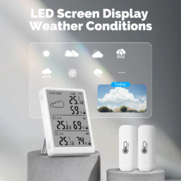 Stacja pogody Wi-Fi z czujnikami temperatury i wilgotności LCD Moes WSS-TH210-MS Tuya