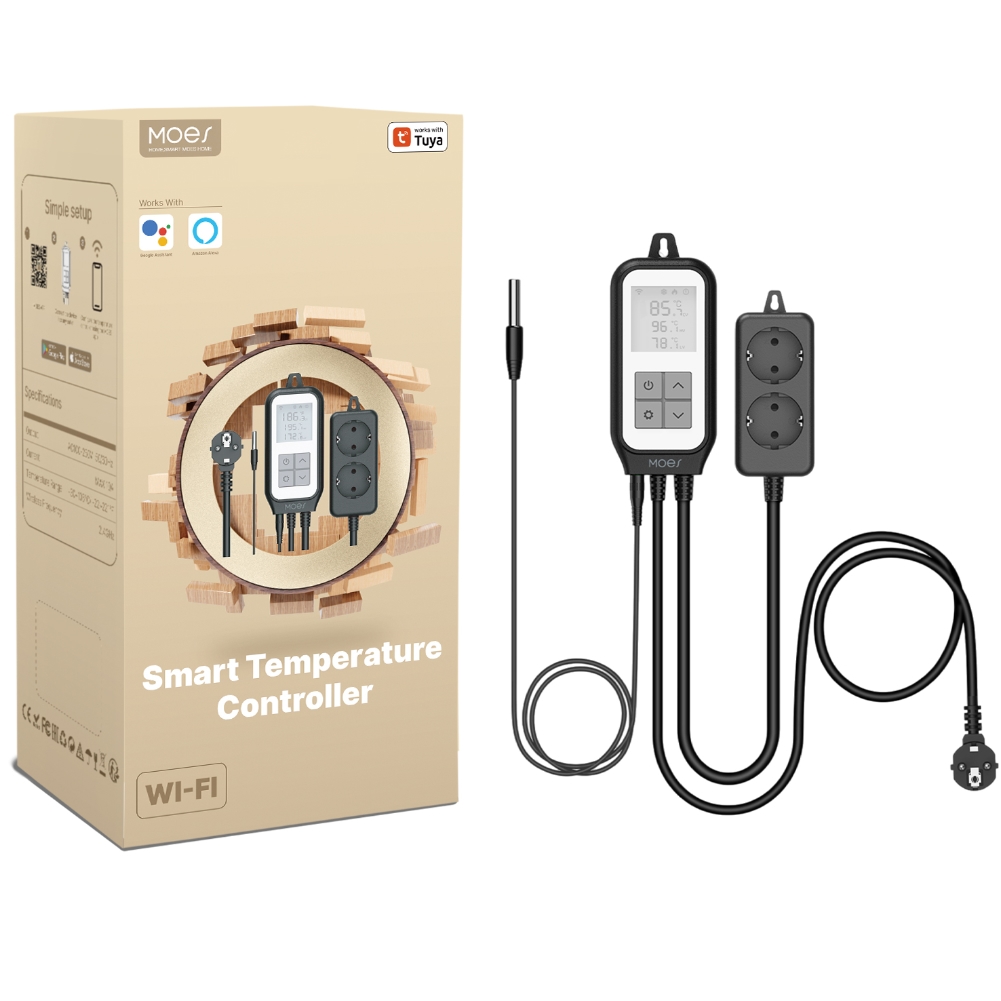 Regulator temperatury grzanie chłodzenie 2 gniazda Wi-Fi czarny Moes WTP-YC-EU2-BK-MS  Tuya